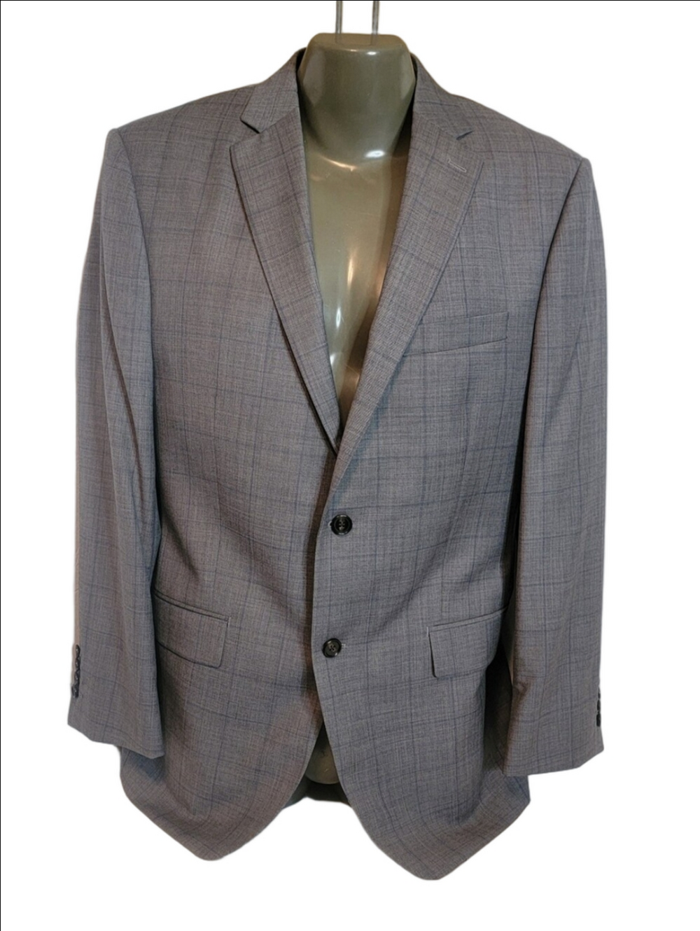RALPH RALPH LAUREN  Gray and Blue Windowpane Plaid Two-piece Wool Suit